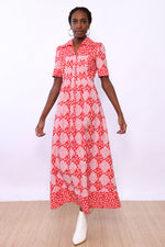 Polka Dot Patch Cotton Maxi Dress XS