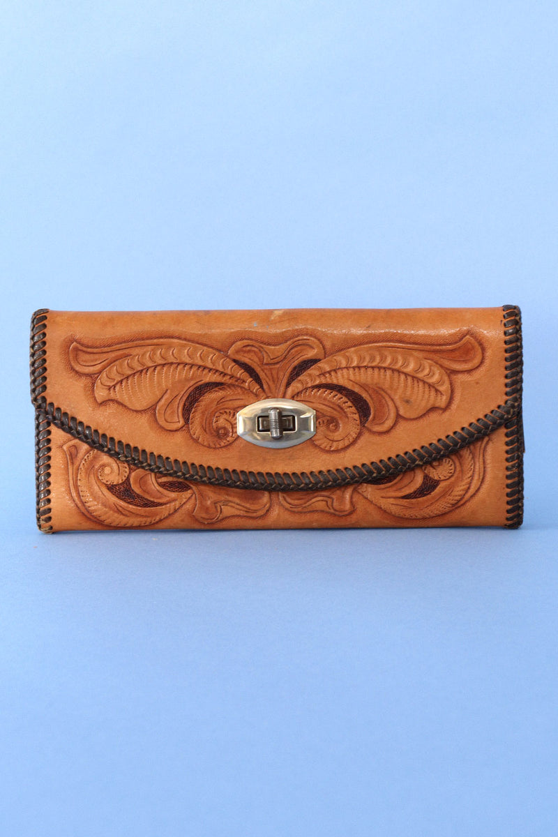 Tooled Turnlock Tan Wallet