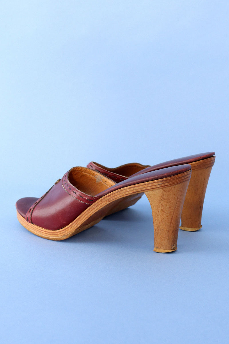 Aigner Oxblood Wooden Mules 9