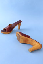 Aigner Oxblood Wooden Mules 9