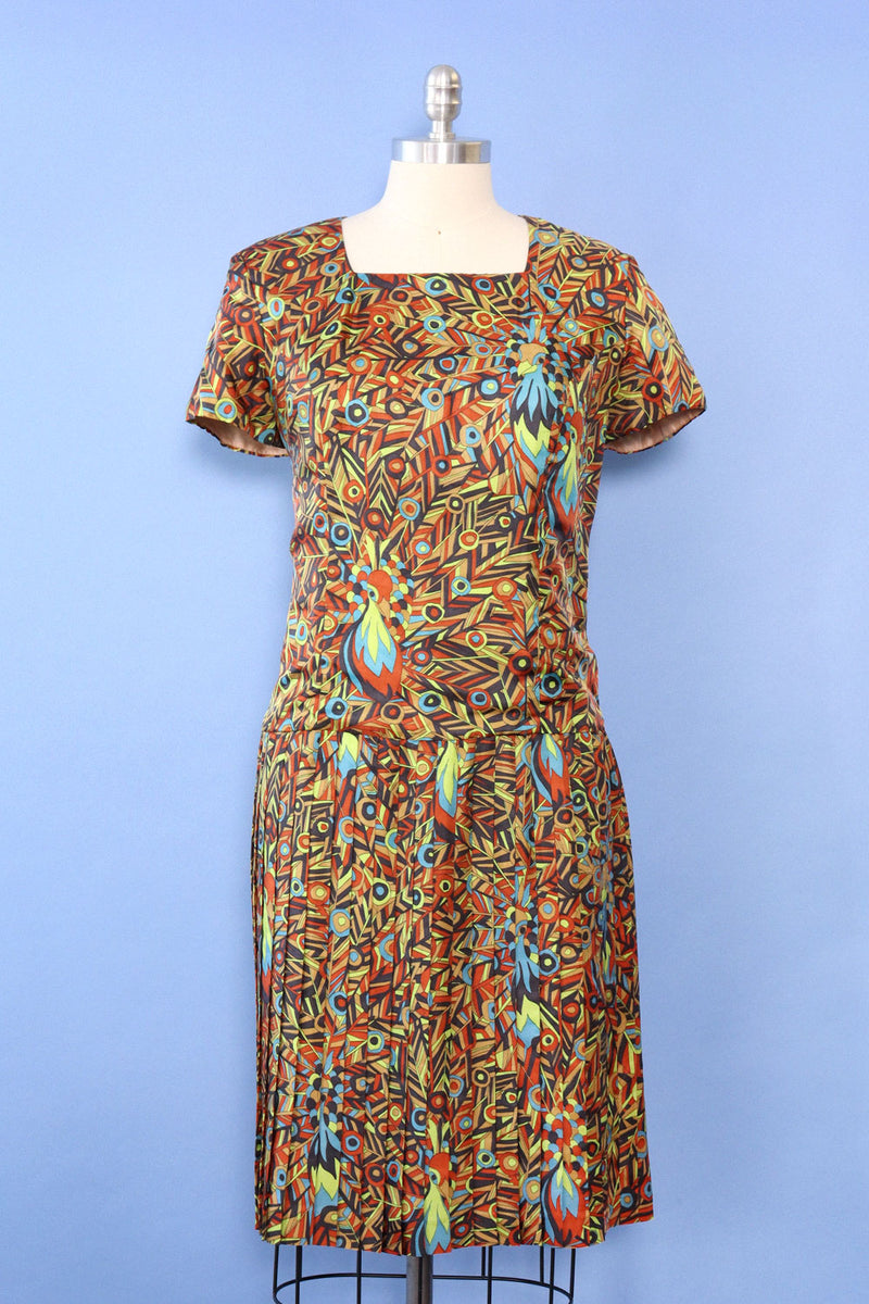 Psychedelic Peacock Pleat Dress L