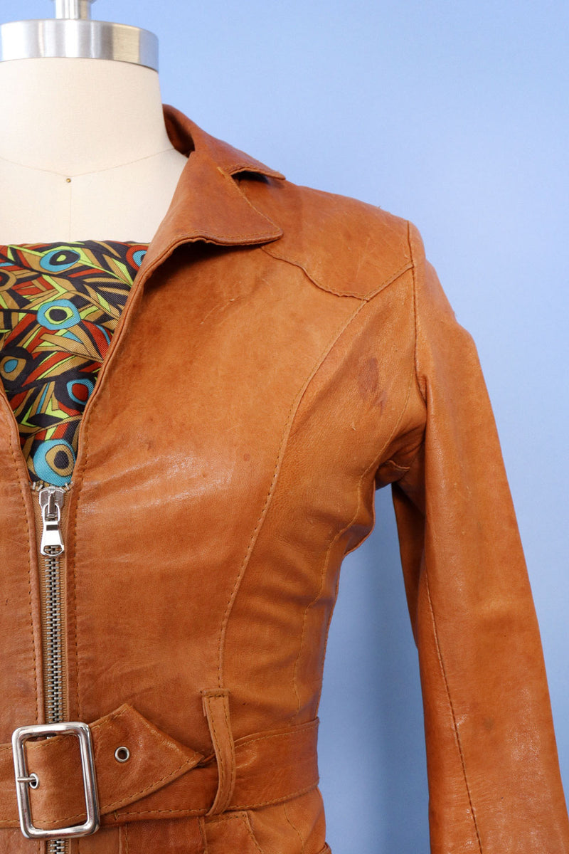 Caramel Belted Leather Jacket XS/S