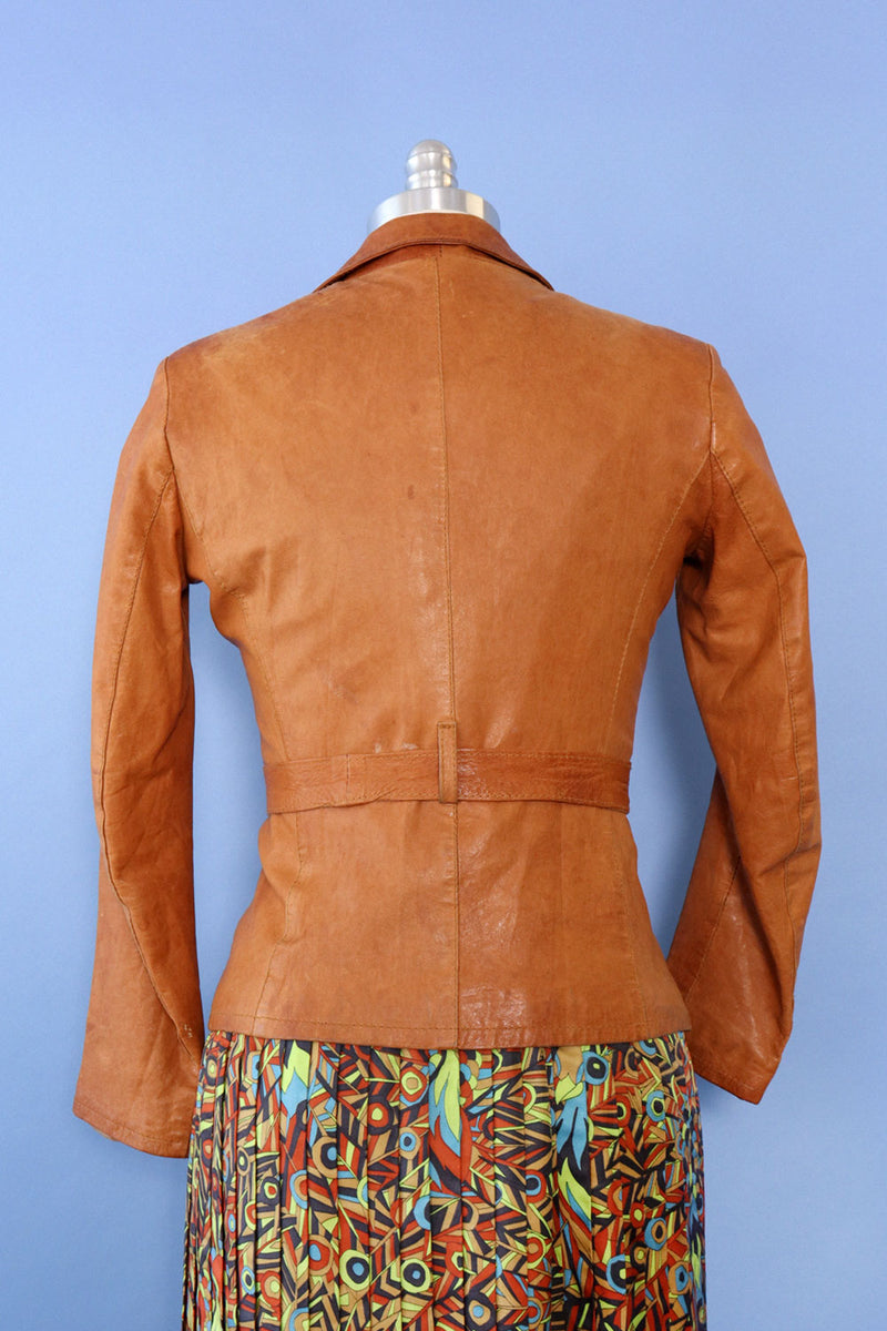 Caramel Belted Leather Jacket XS/S