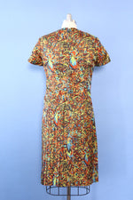 Psychedelic Peacock Pleat Dress L