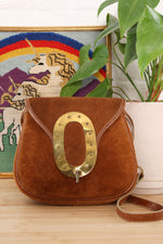 Studded Oval Chestnut Suede Shoulder Bag