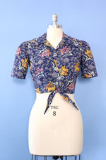 Floral Tie Waist Cropped Buttondown S