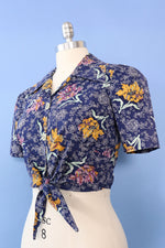 Floral Tie Waist Cropped Buttondown S