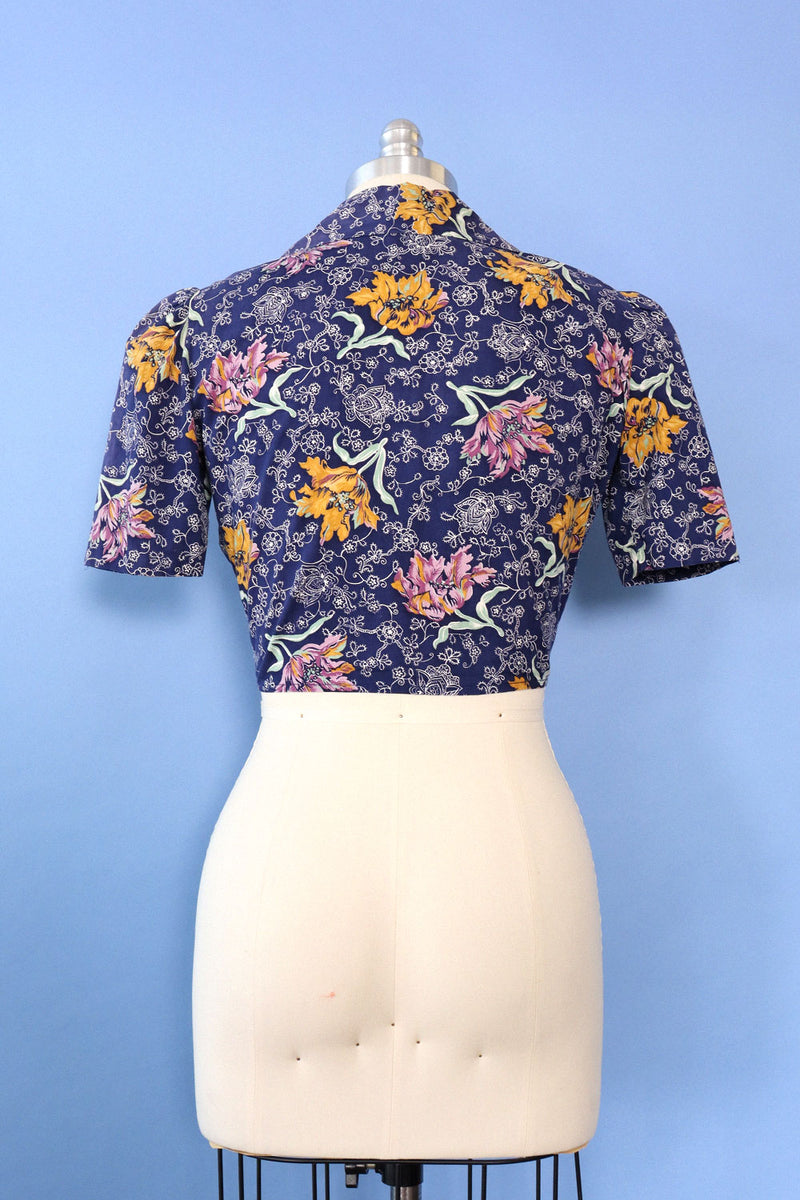 Floral Tie Waist Cropped Buttondown S