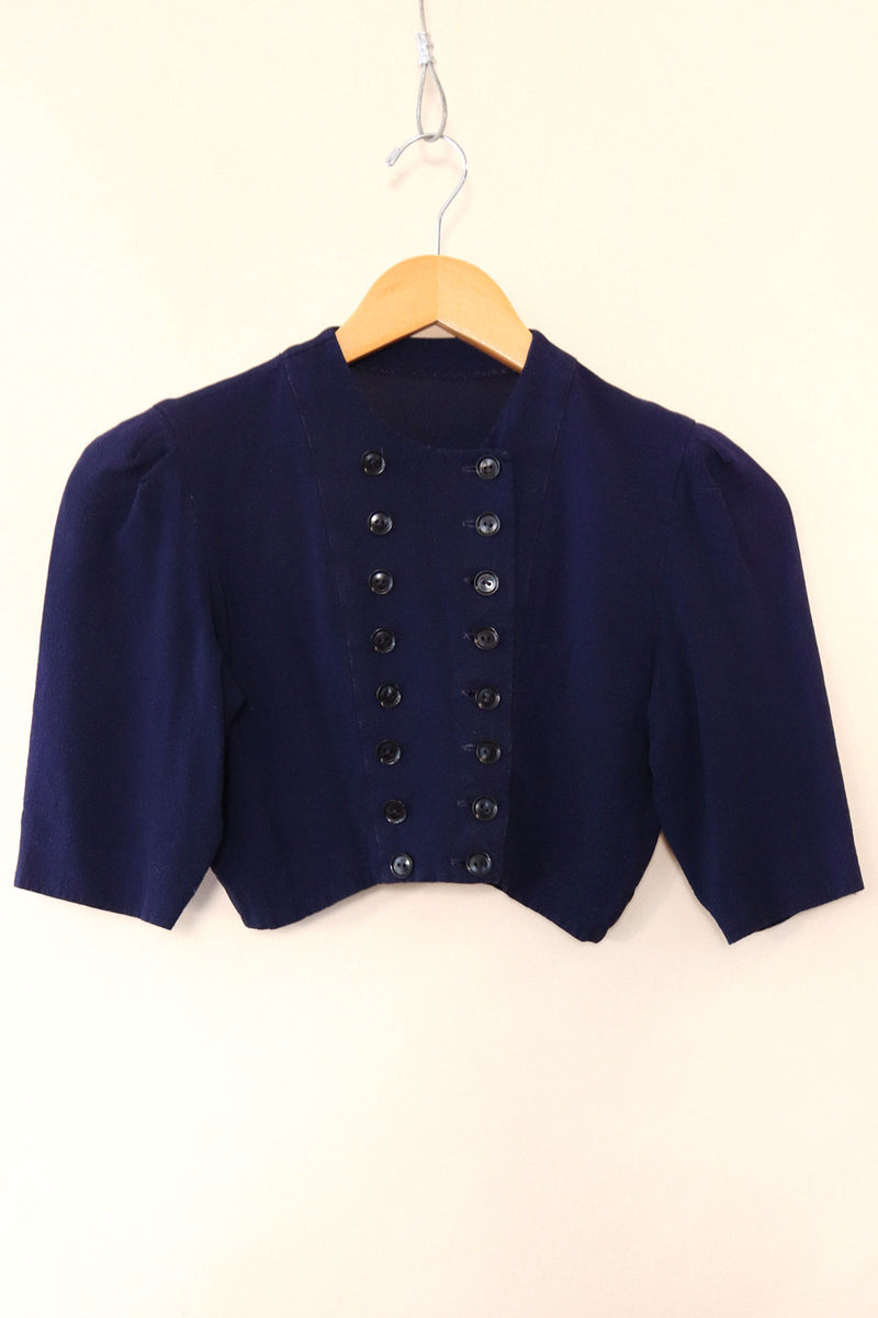 1930s Nautical Navy Crop Top XS