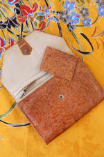 1940s Cognac Tooled Envelope Clutch