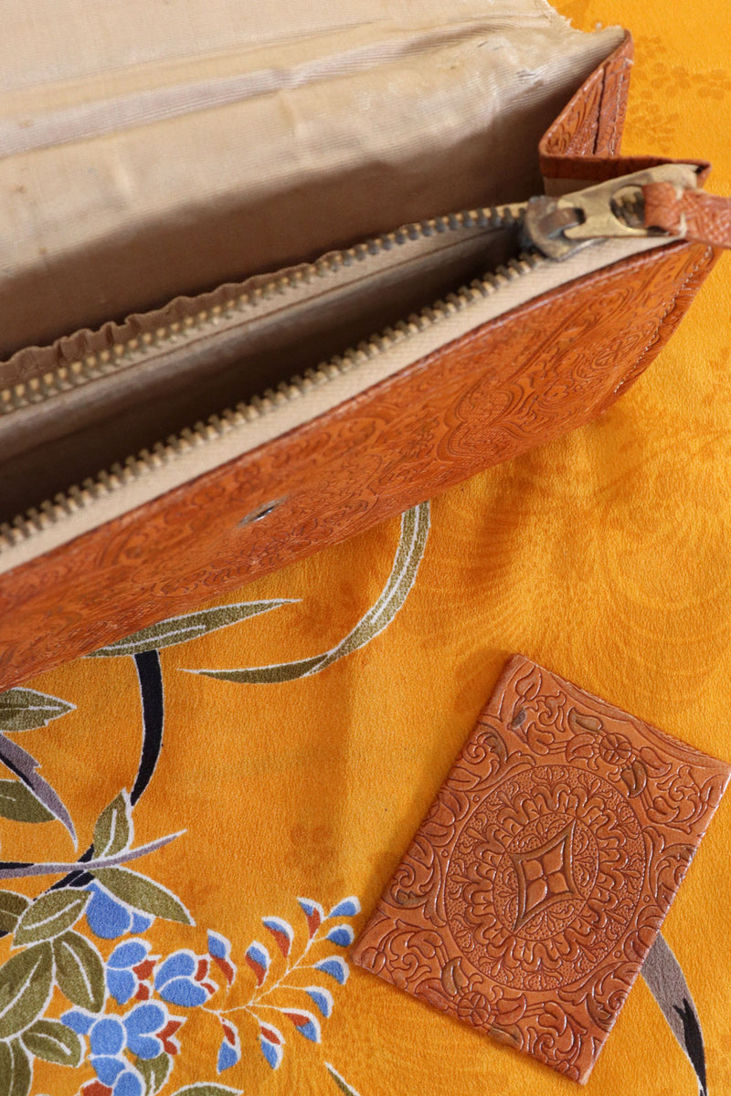 1940s Cognac Tooled Envelope Clutch