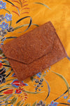 1940s Cognac Tooled Envelope Clutch