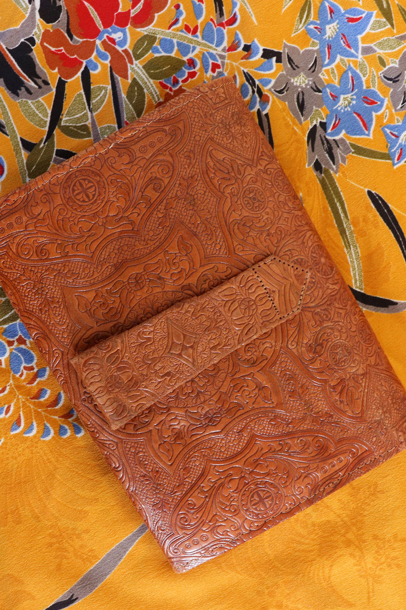 1940s Cognac Tooled Envelope Clutch