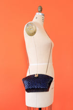 Navy Wicker Gold Purse