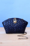 Navy Wicker Gold Purse