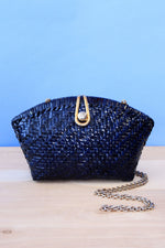 Navy Wicker Gold Purse