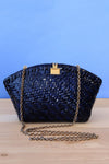 Navy Wicker Gold Purse