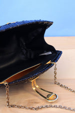 Navy Wicker Gold Purse