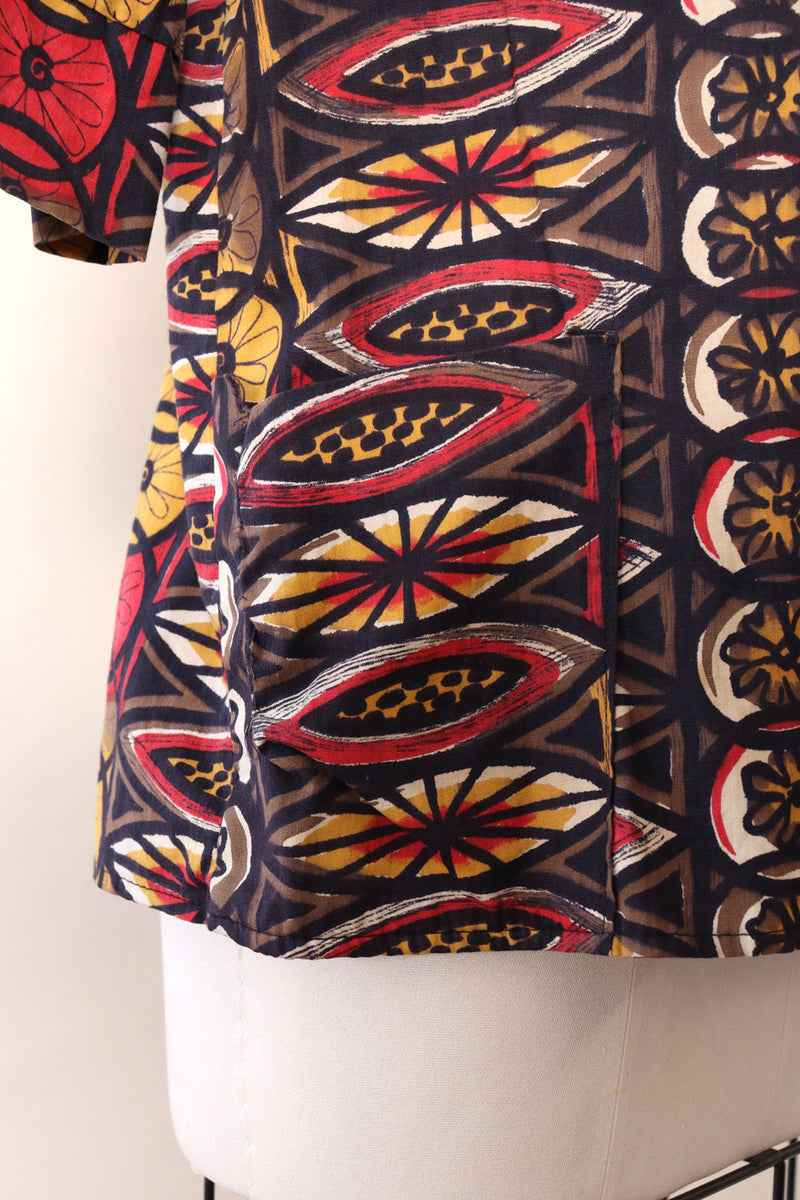 Midcentury Earthy Batik Top M