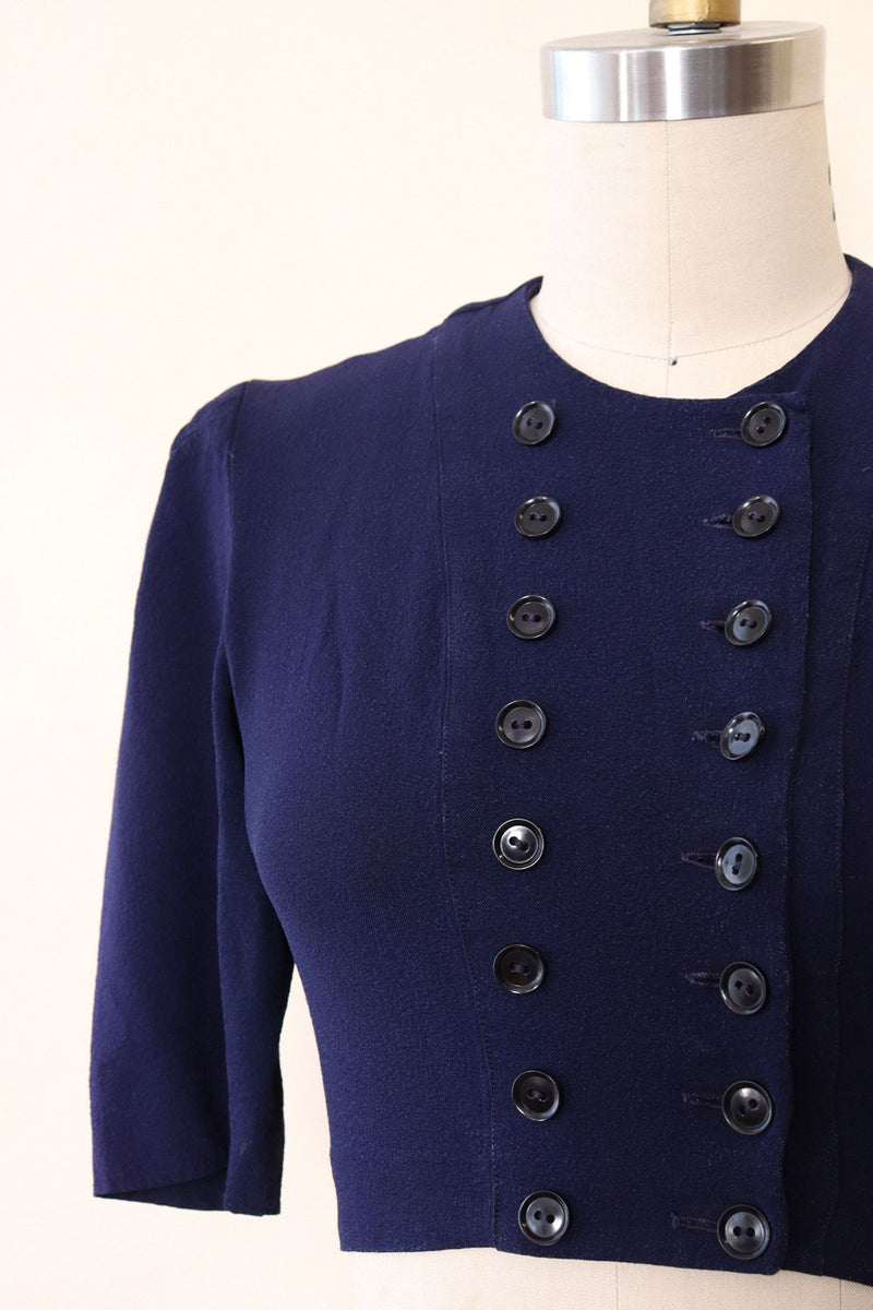 1930s Nautical Navy Crop Top XS