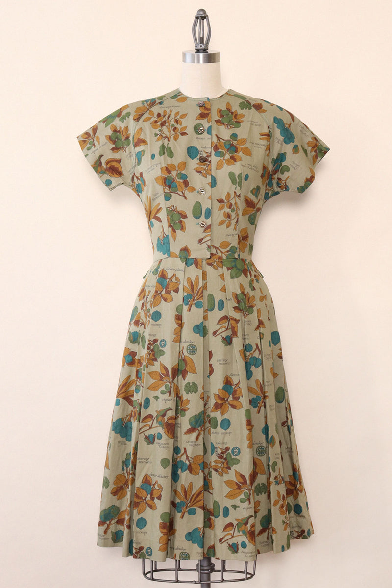 1950s Nature Guide Cotton Day Dress XS