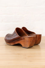 Connie 70s Leather Wood Clogs 8.5