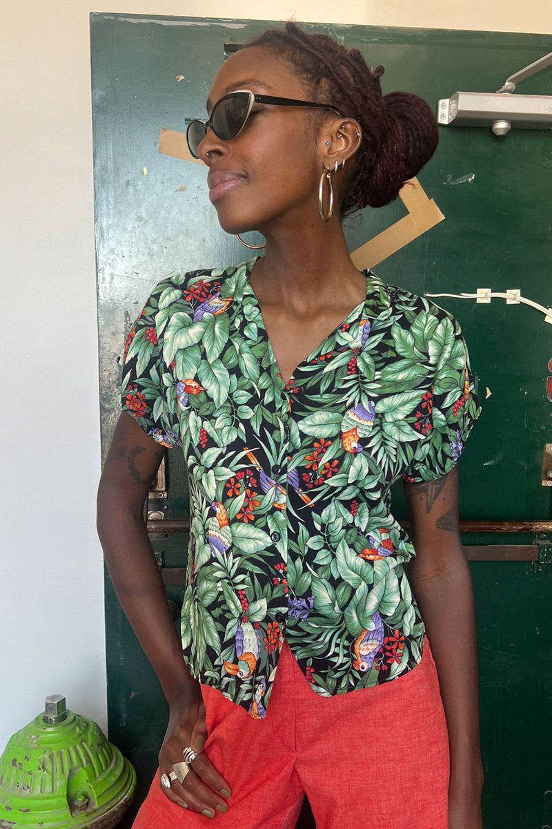 Parrot Print Button Down XS