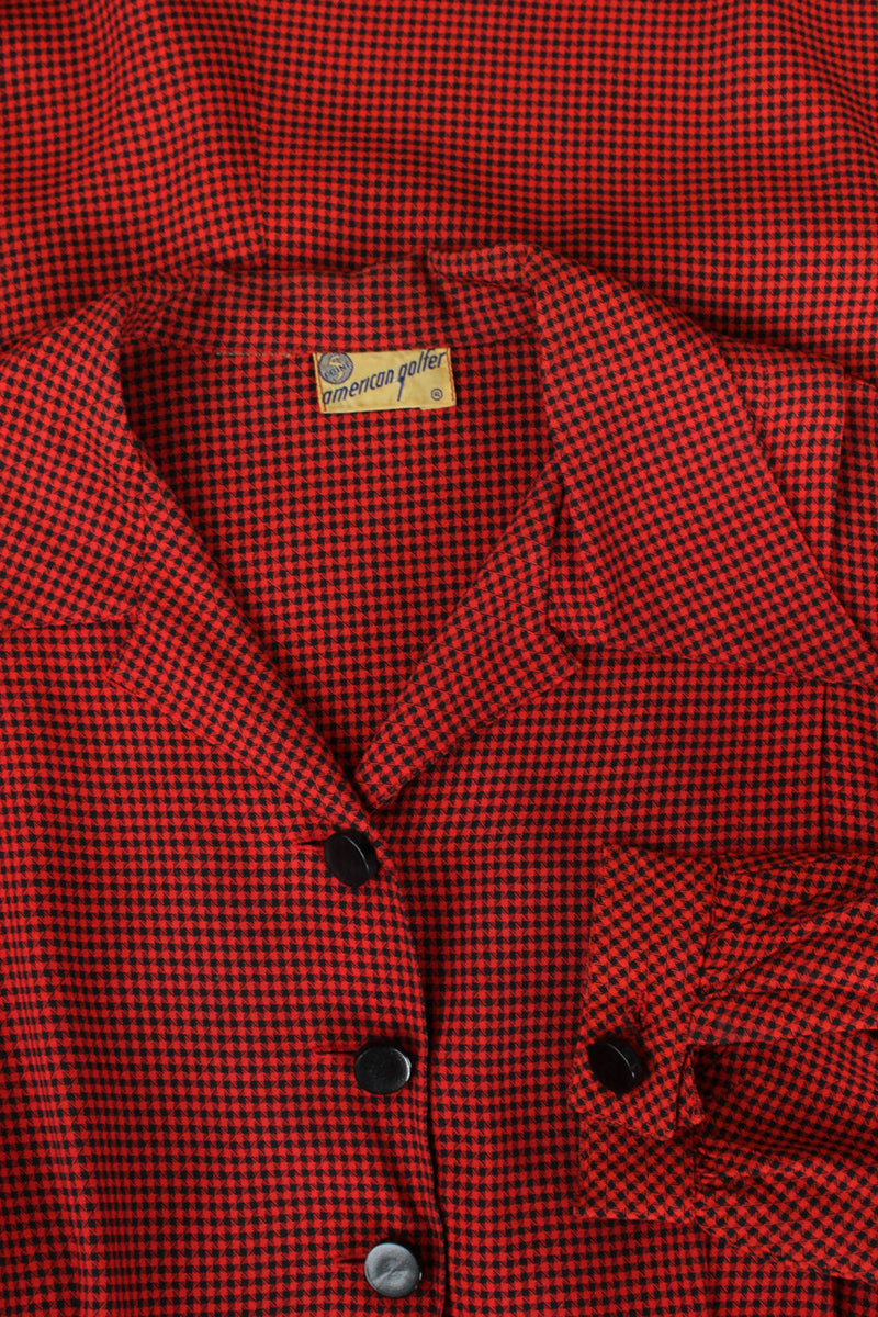 1940s Vermillion Checkered Dress L