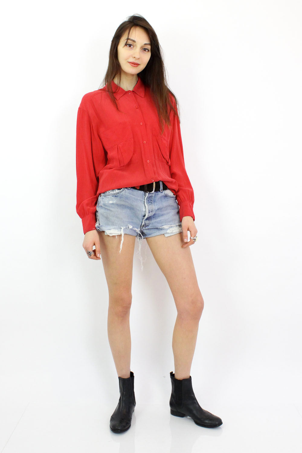 Oversized Red Silk Blouse