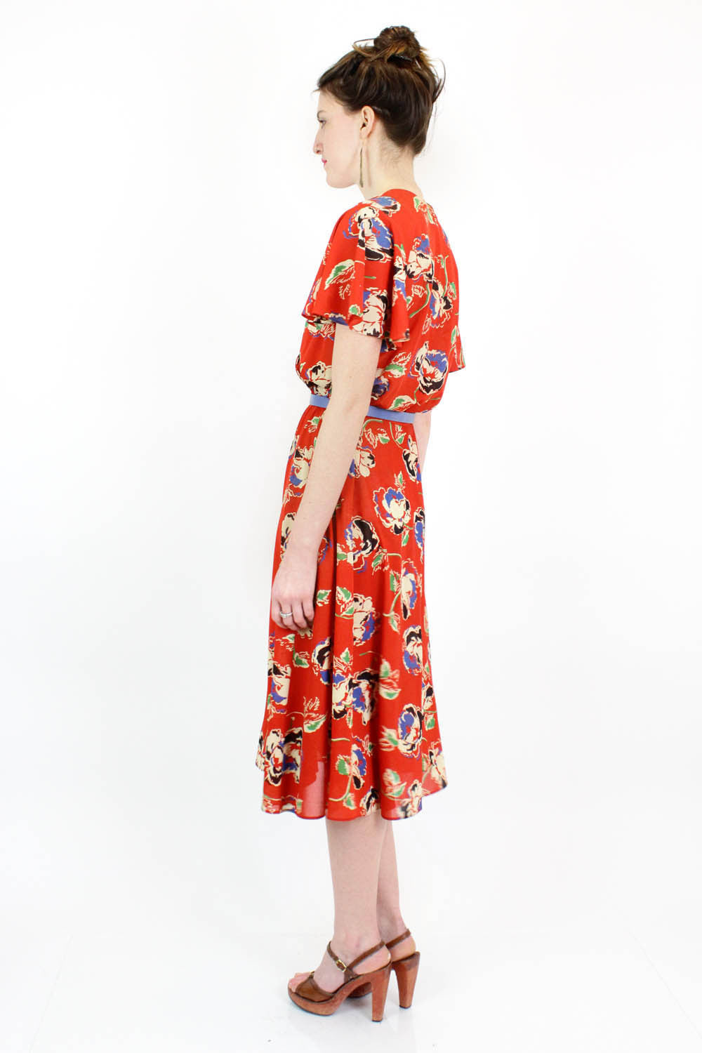 70s Floral Flutter Dress M/L