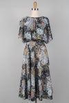 Moody Floral 70s Flutter Dress M