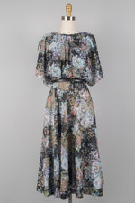 Moody Floral 70s Flutter Dress M