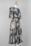 Moody Floral 70s Flutter Dress M