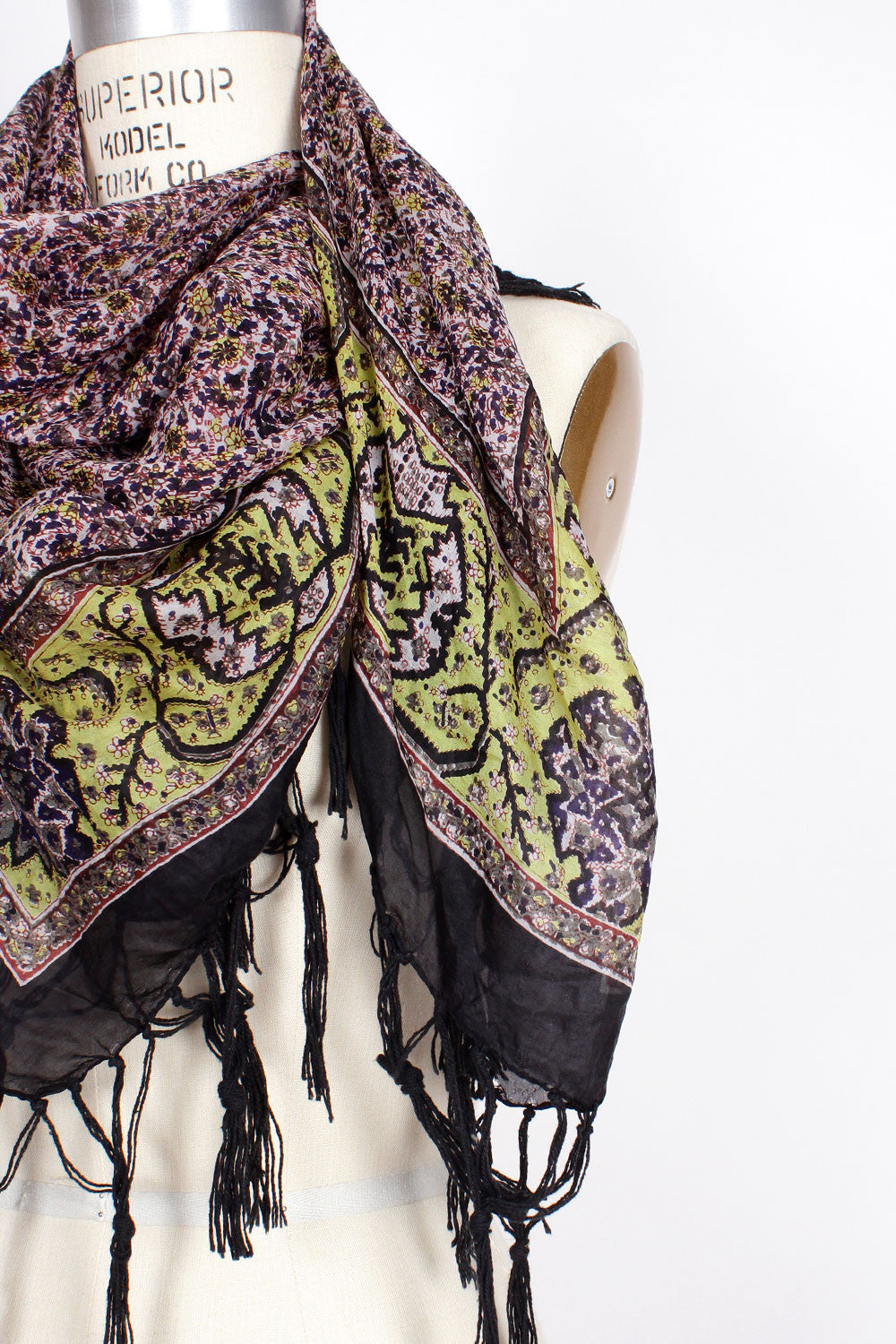 Indian Silk Tassel Scarf • L