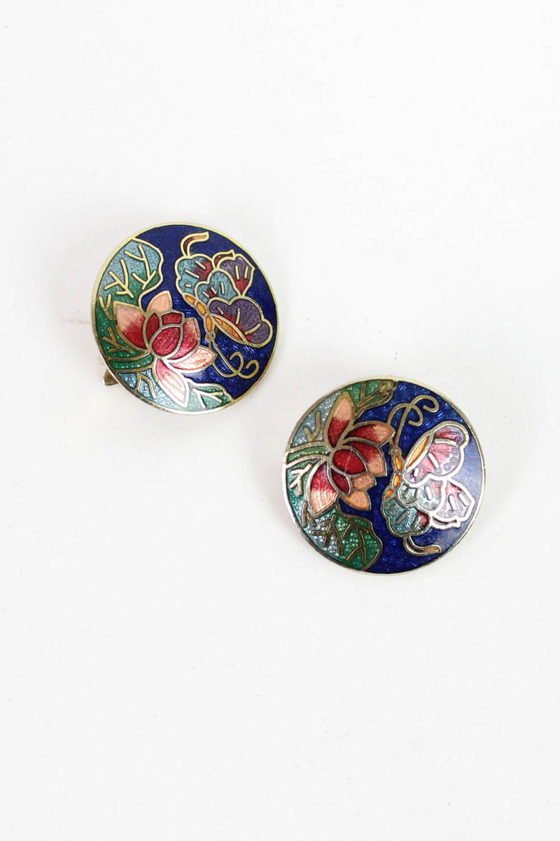 Butterfly Cloisonne Clip Earrings