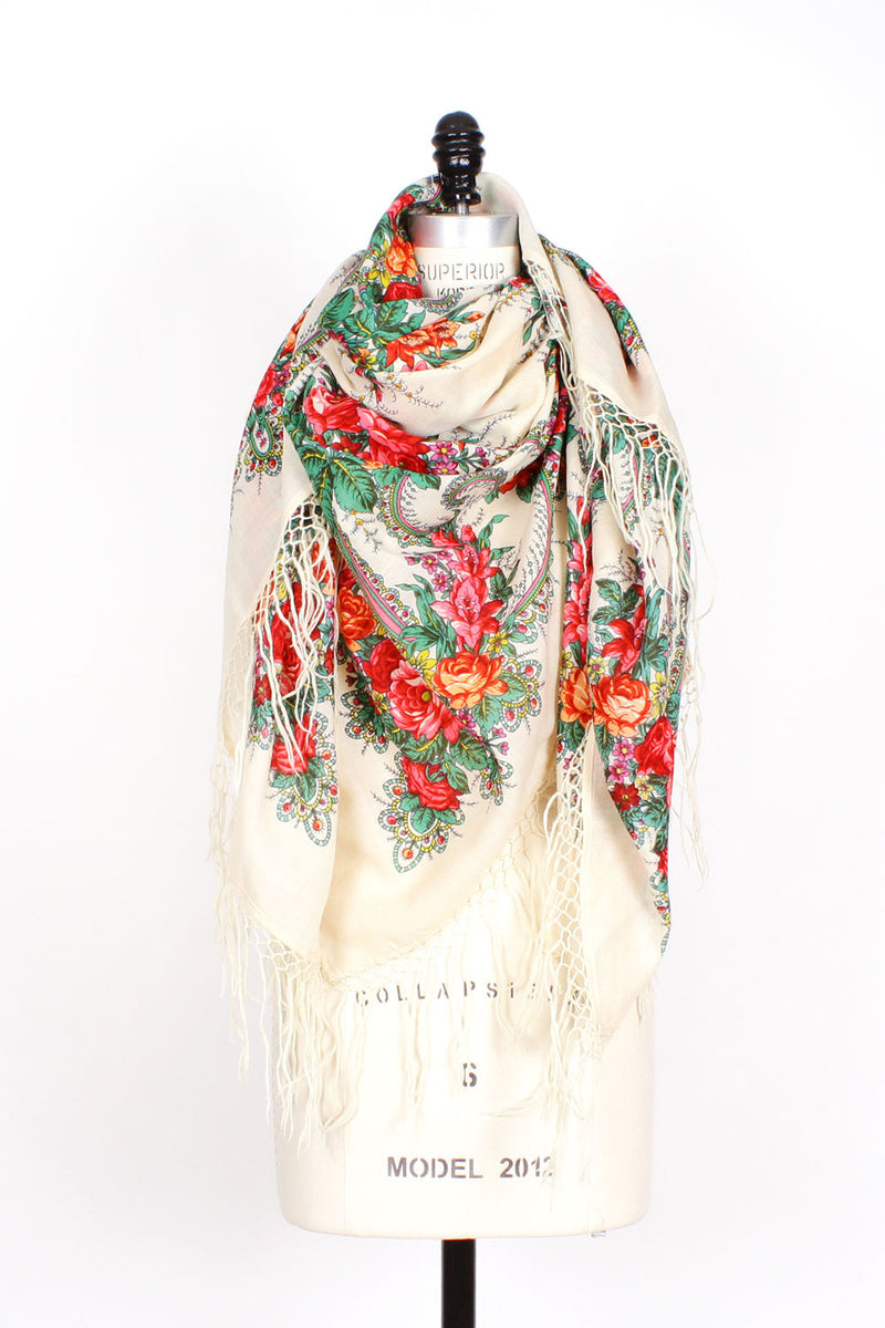 Natalya Ivory Floral Shawl • XL