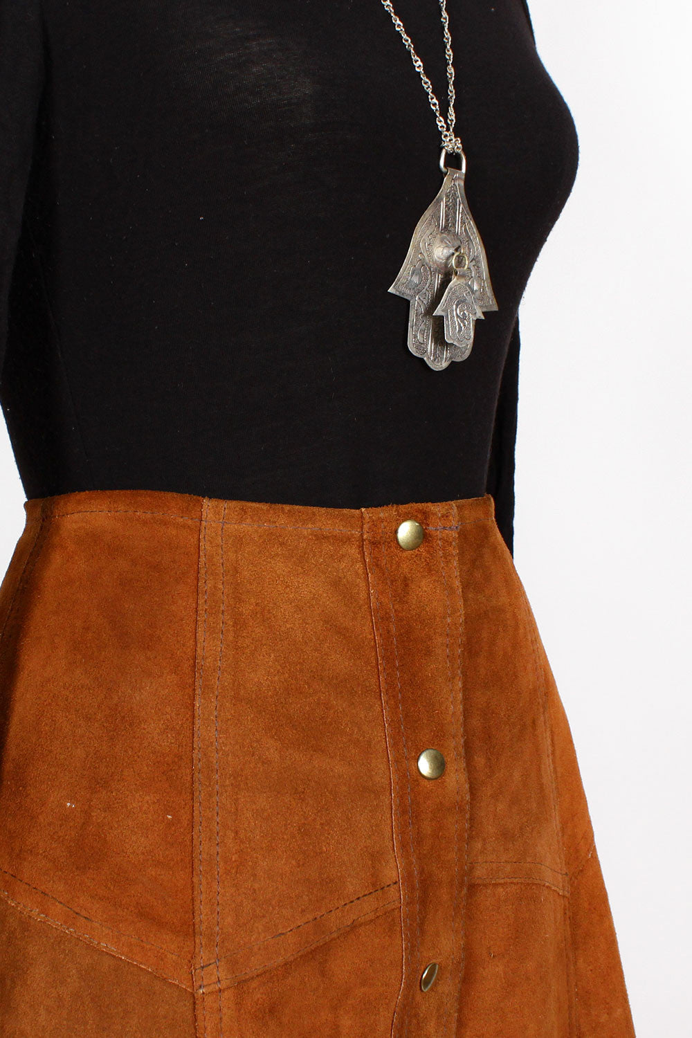 70s Suede Snap Skirt S