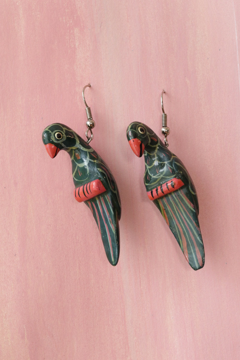 Painted Perched Parrot Earrings