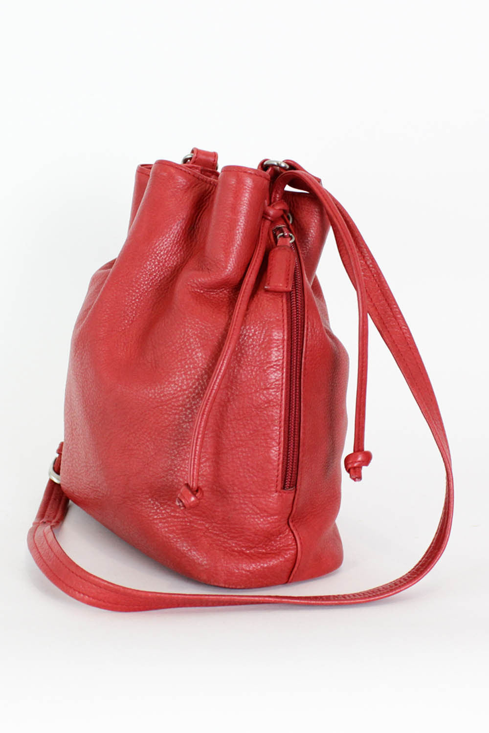 Ruby Red Leather Bucket Bag