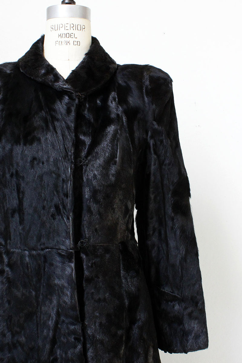 Silky Black Fur 1940s Coat M