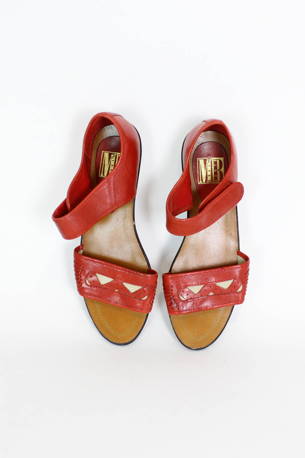 Red Leather Cutout Sandals 7