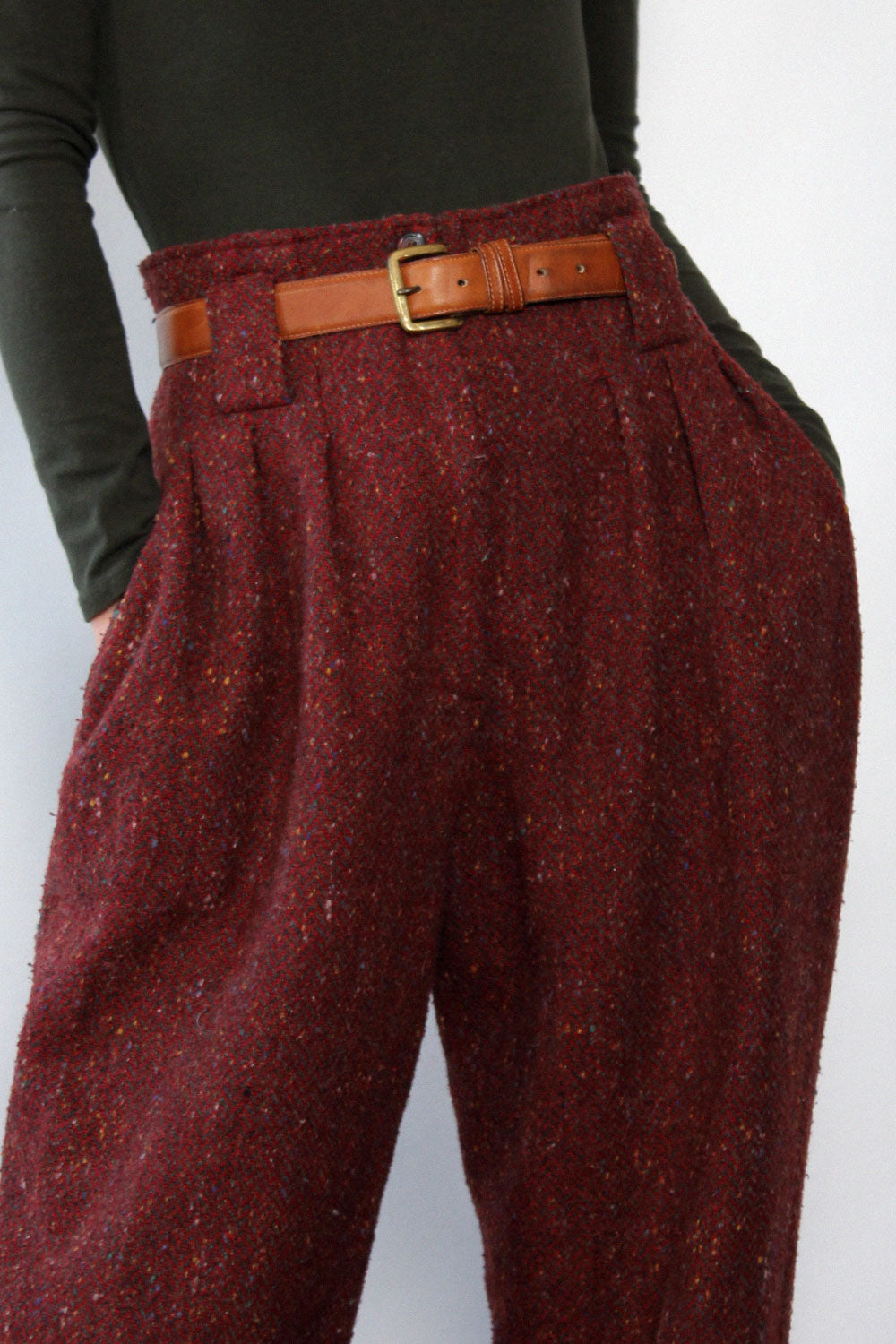 Nubby Tweed Belted Slacks M