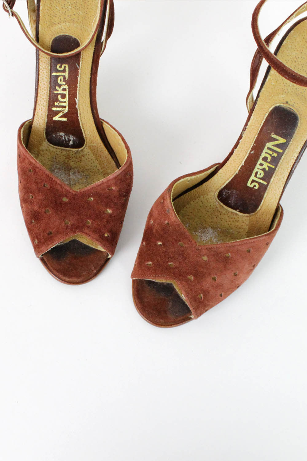 1970s Rust Suede Peeptoe Heels 8