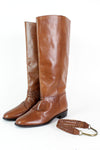 Chestnut Leather Braided Harness Boots 6 {As Is}