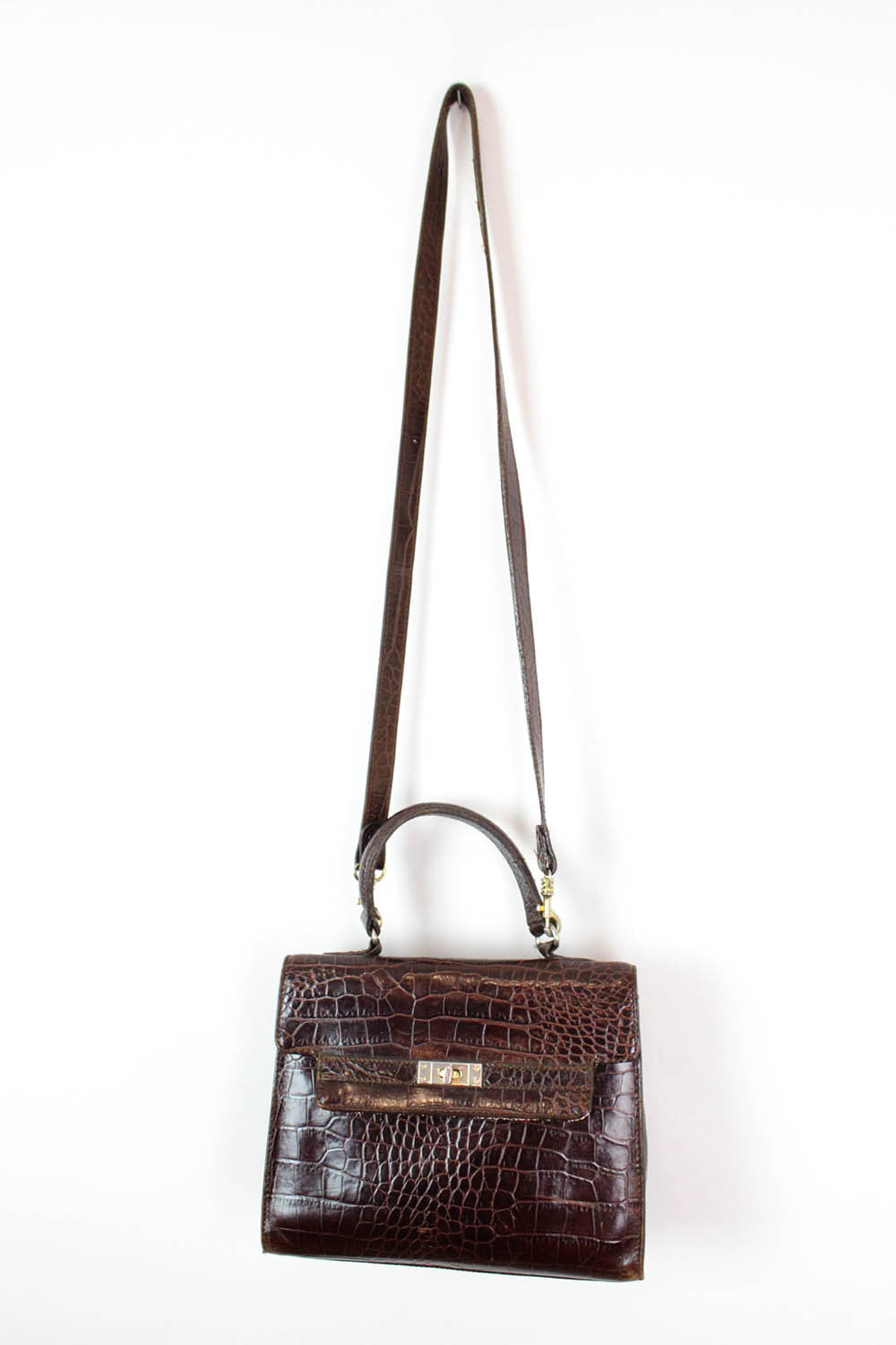 crocodile embossed top handle bags