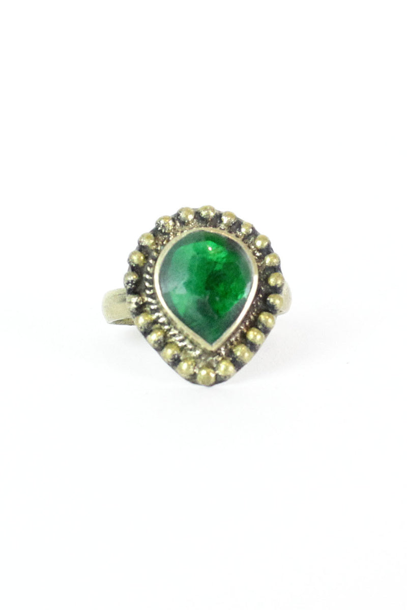 Iridescent Green Teardrop Ring