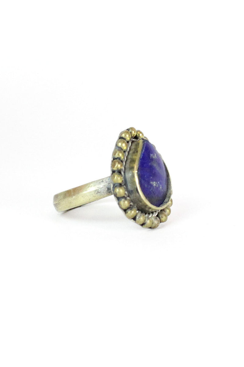 Lapis Tribal Teardrop Ring