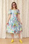 Belle France Bright Floral Dropwaist Dress S