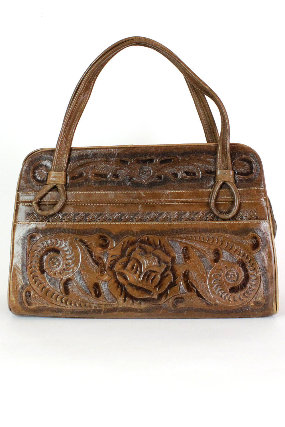 Flores Tooled Leather Ponyhair Handbag