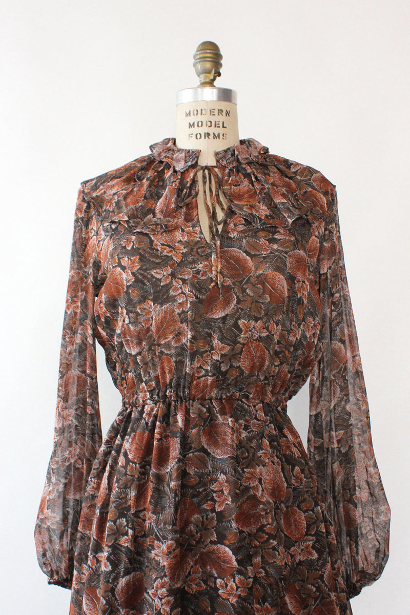 Earthy Leaf Print Dress M-M/L